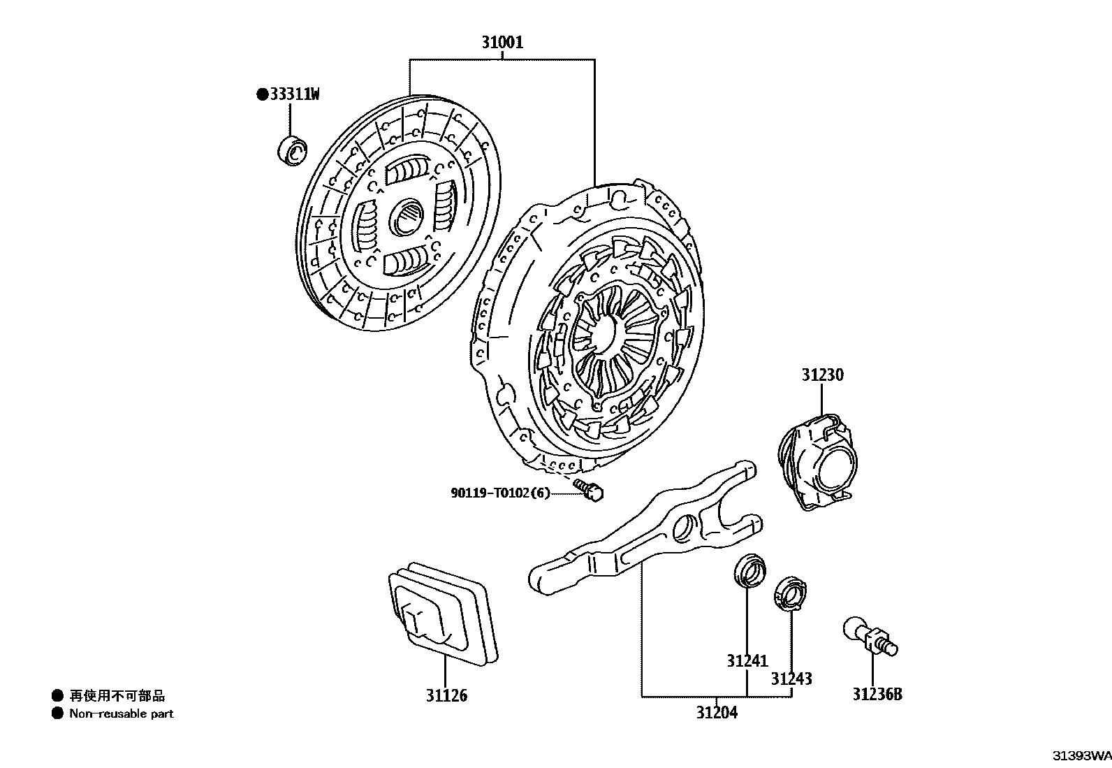 Toyota HILUX 离合器和分离叉 EPC diagram — 31393WA