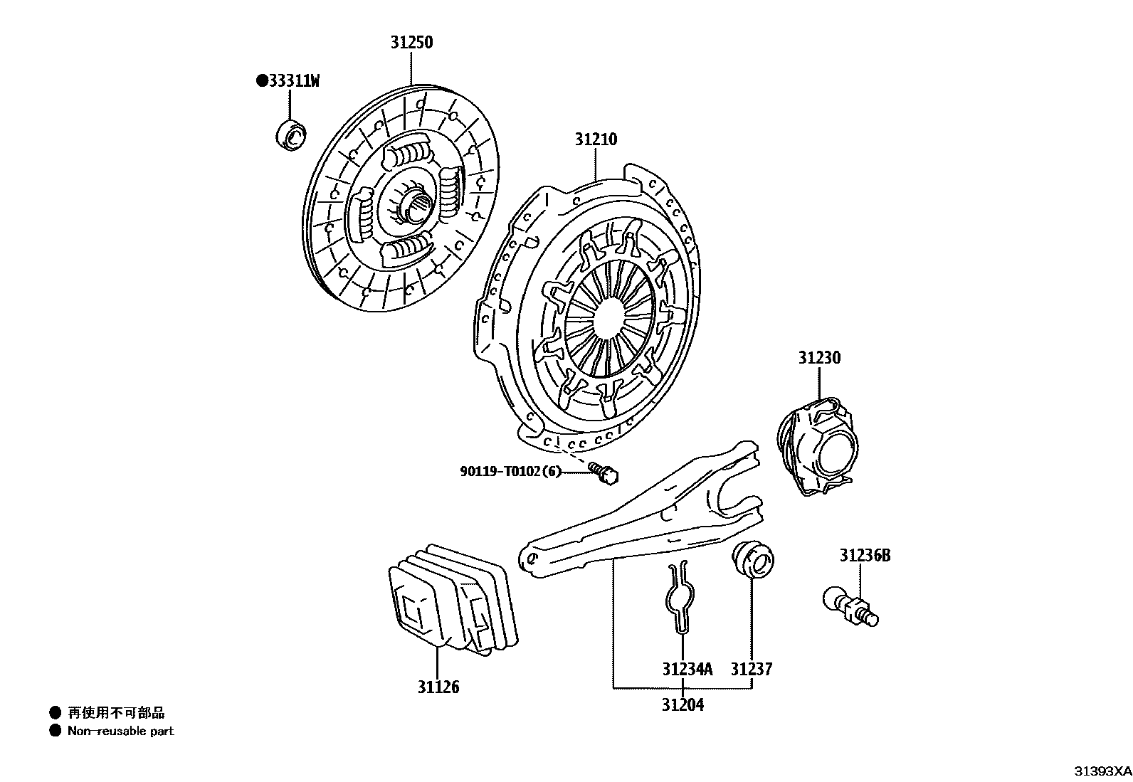 Toyota HILUX 离合器和分离叉 EPC diagram — 31393XA