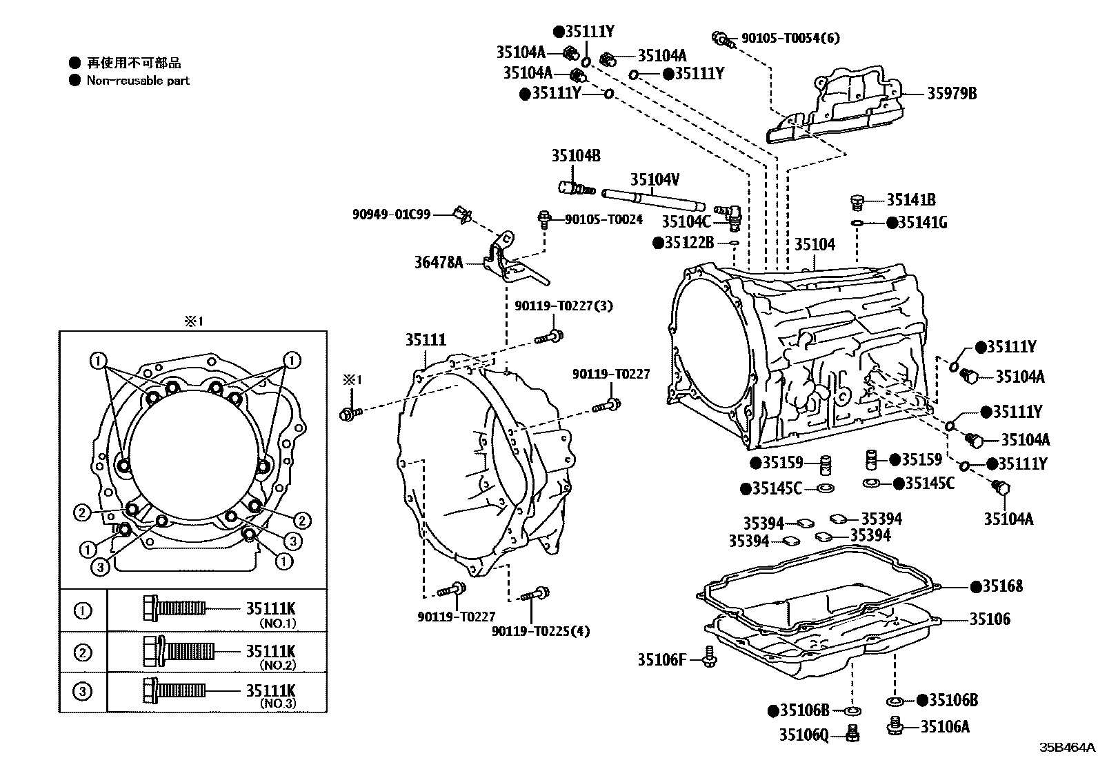 Toyota HILUX 变速器壳和油底壳(ATM) EPC diagram — 35B464A