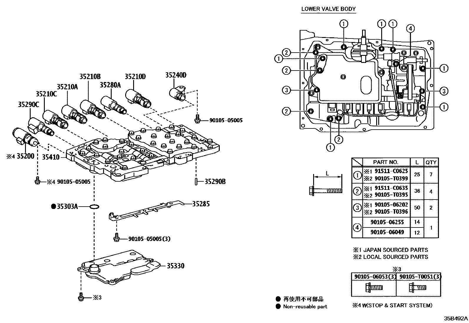 Toyota HILUX 阀体和滤油网(ATM) EPC diagram — 35B492A