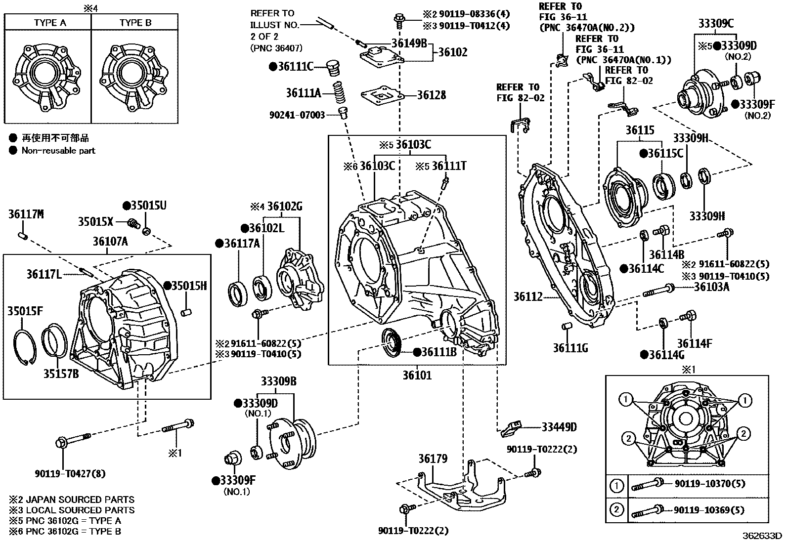 Toyota HILUX Transfer Case & Extension Housing EPC diagram — 362633D
