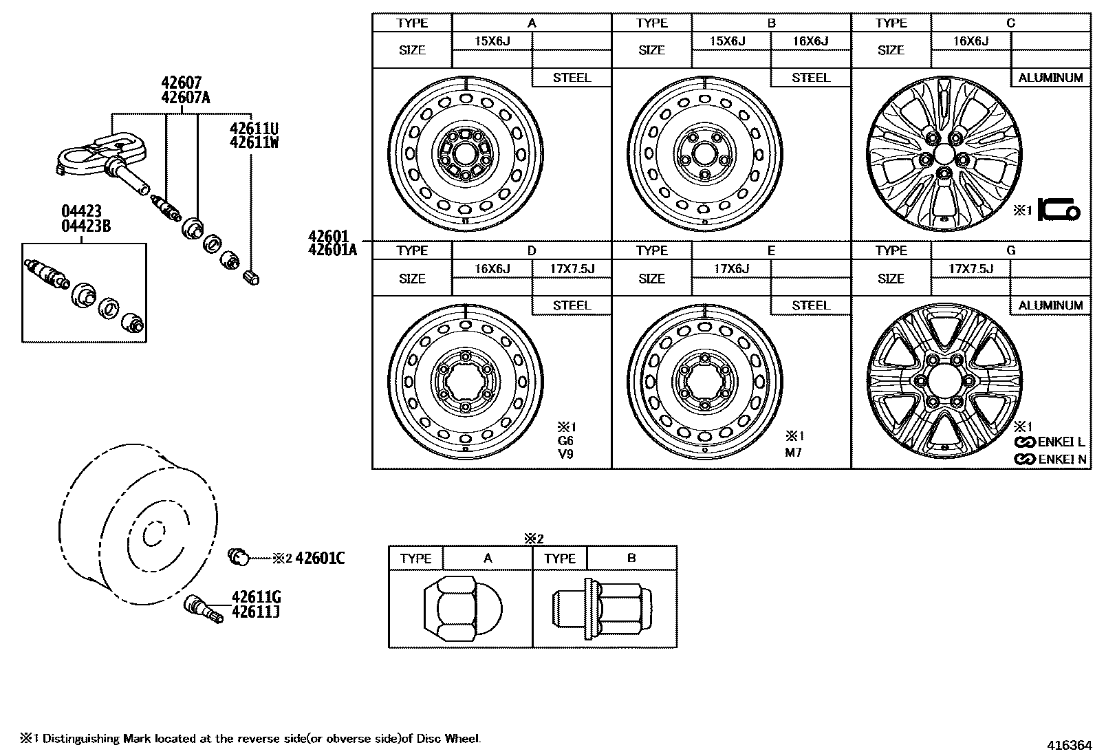 Toyota HILUX 车轮和车轮盖 EPC diagram — 416364