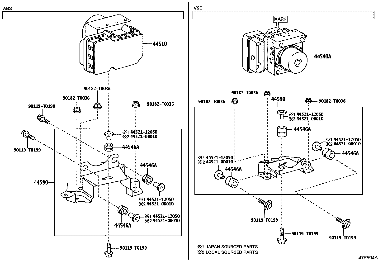 Toyota HILUX 制动配管和卡箍 EPC diagram — 47E594A