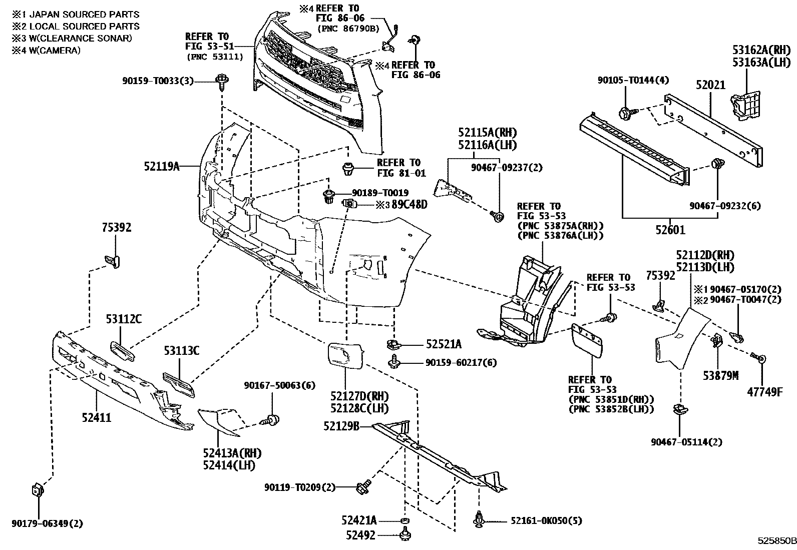 Toyota HILUX 前保险杠及附件 EPC diagram — 525850B