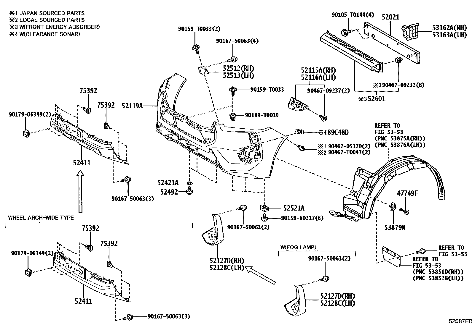 Toyota HILUX 前保险杠及附件 EPC diagram — 52587EB