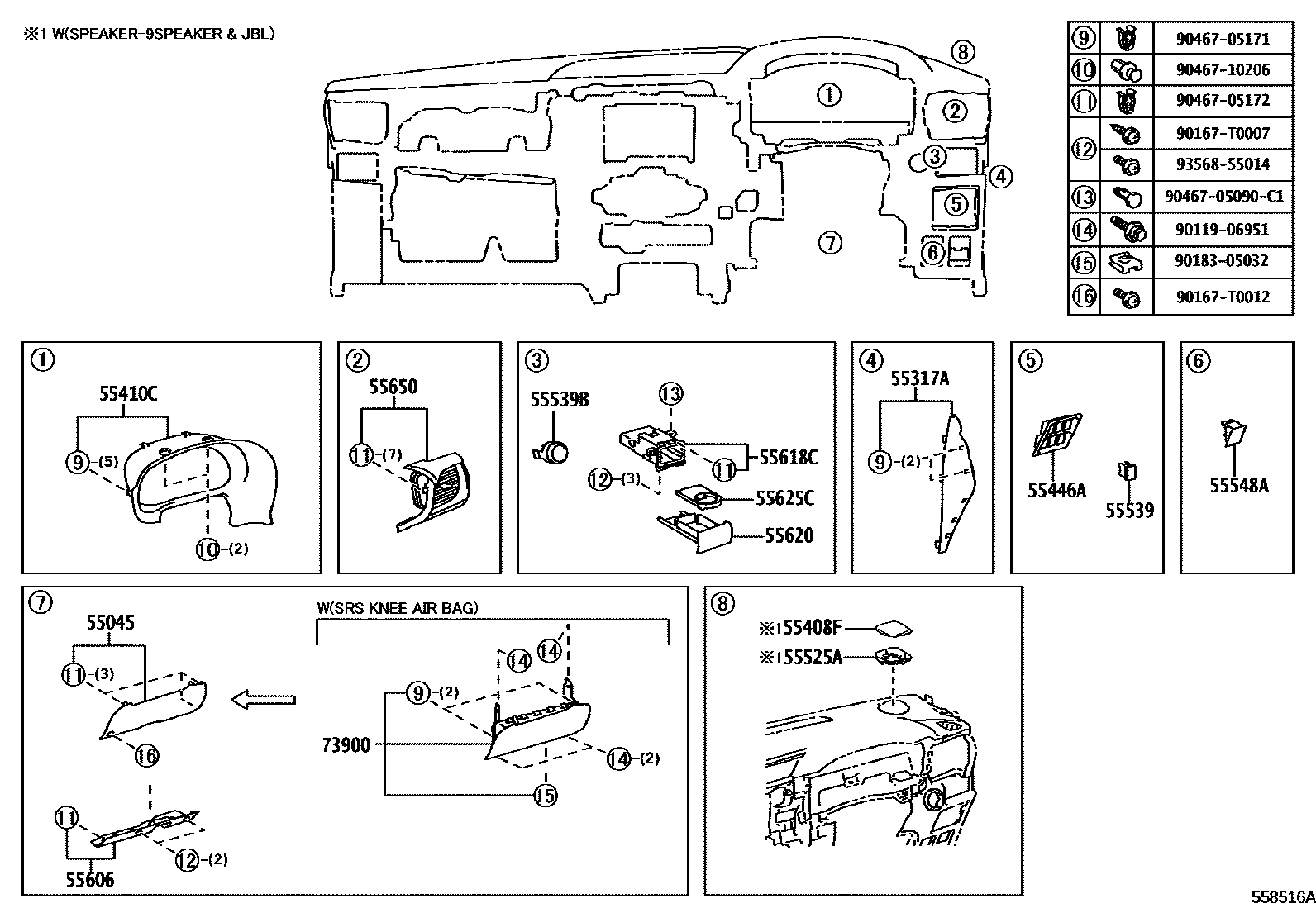 Toyota HILUX 仪表板和手套箱 EPC diagram — 558516A