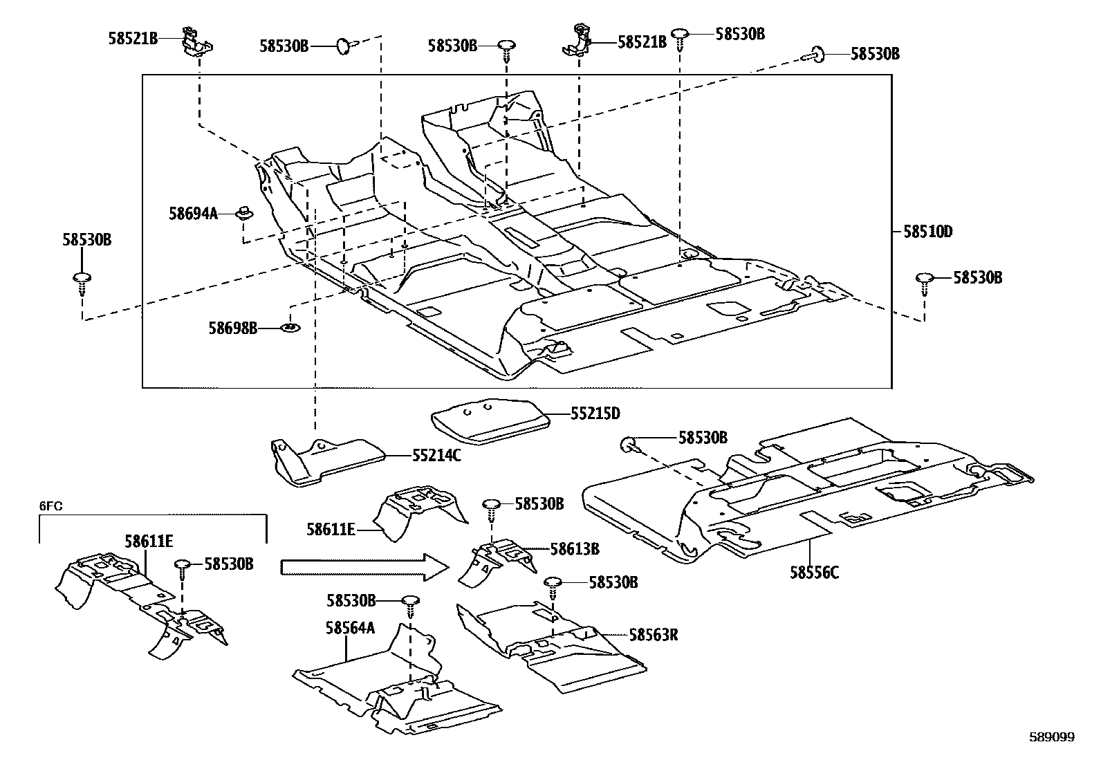 Toyota HILUX 地板垫和消声垫 EPC diagram — 589099