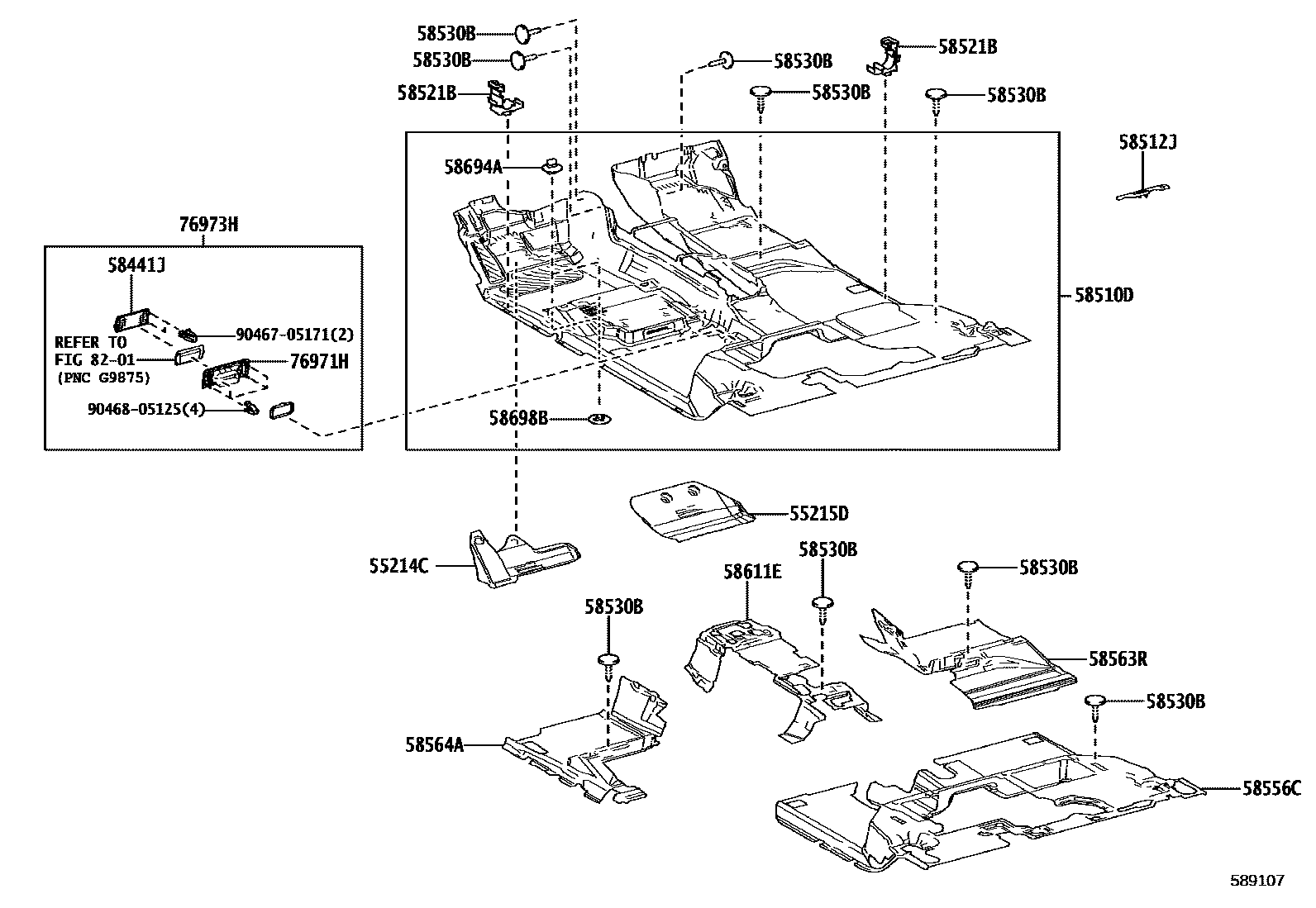 Toyota HILUX 地板垫和消声垫 EPC diagram — 589107