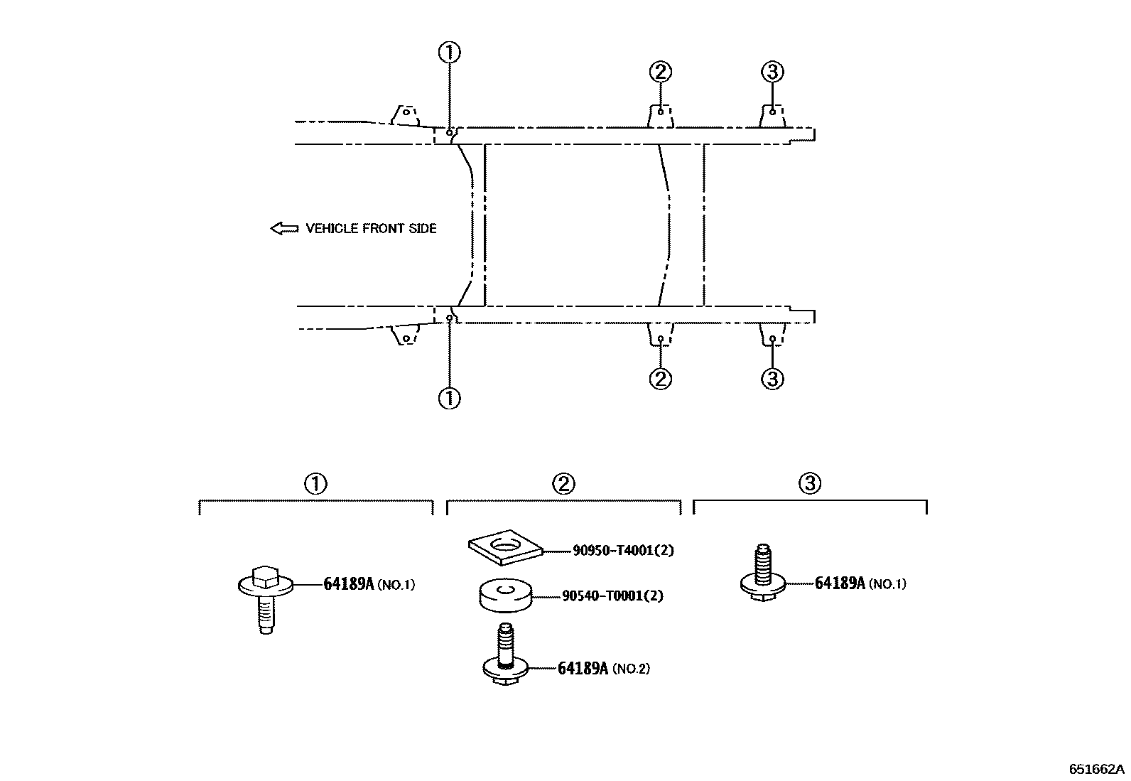 Toyota HILUX 后车身悬置 EPC diagram — 651662A