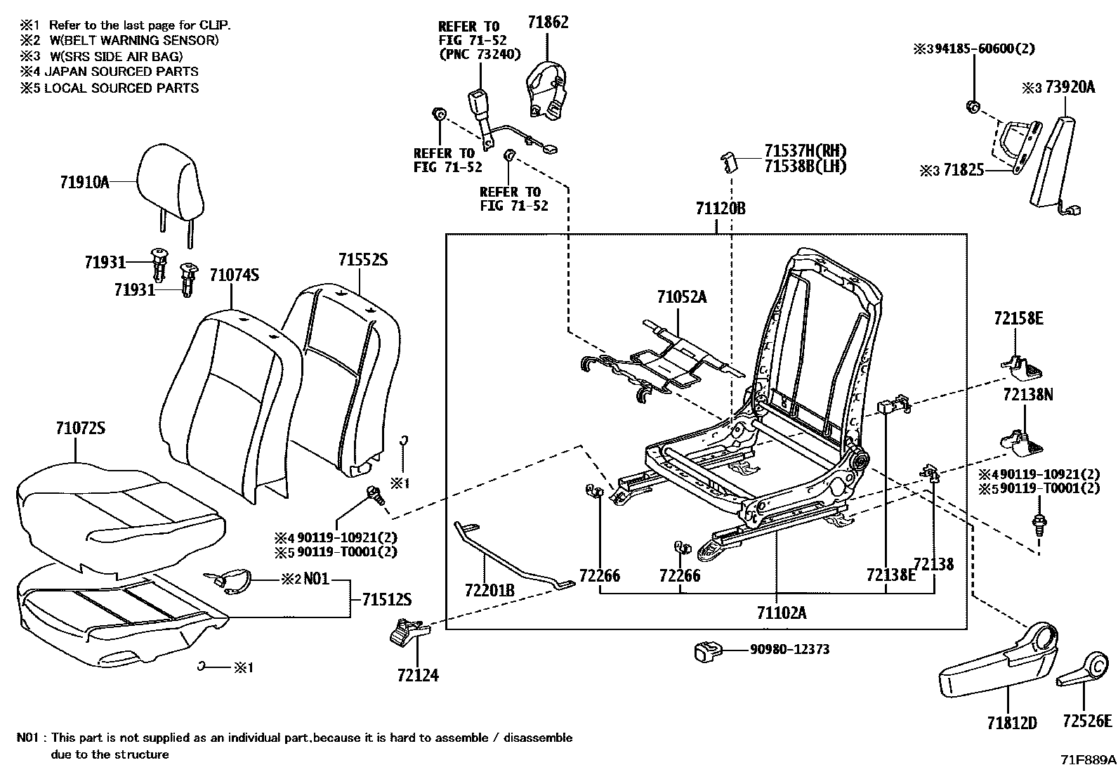 Toyota HILUX 座椅和座椅滑轨 EPC diagram — 71F889A