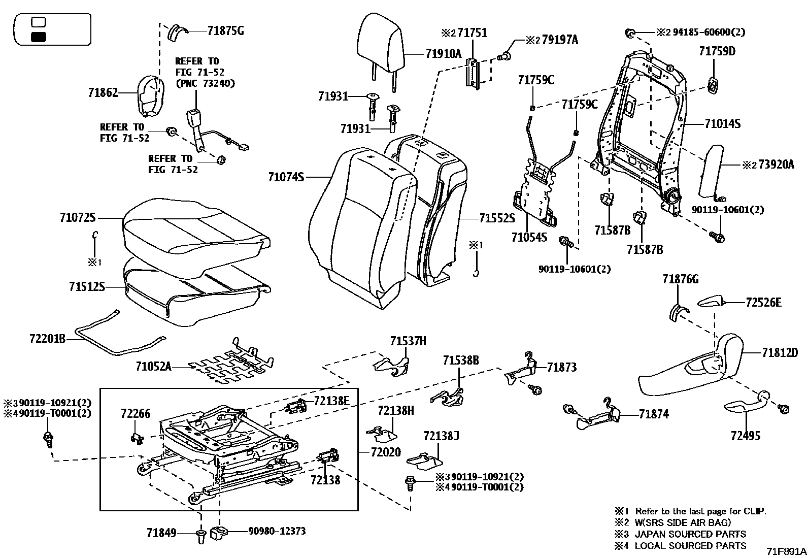 Toyota HILUX 座椅和座椅滑轨 EPC diagram — 71F891A