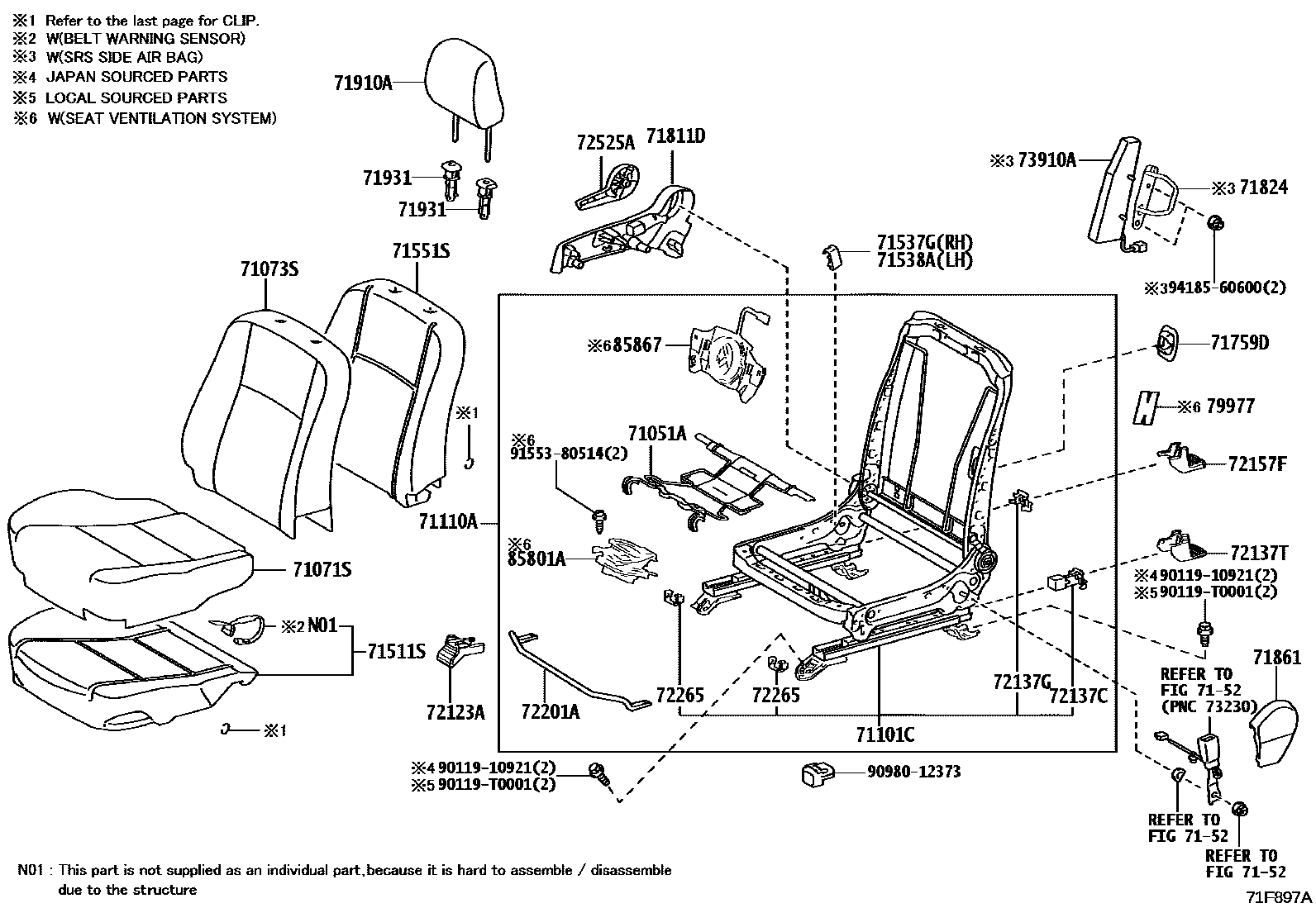 Toyota HILUX 座椅和座椅滑轨 EPC diagram — 71F897A