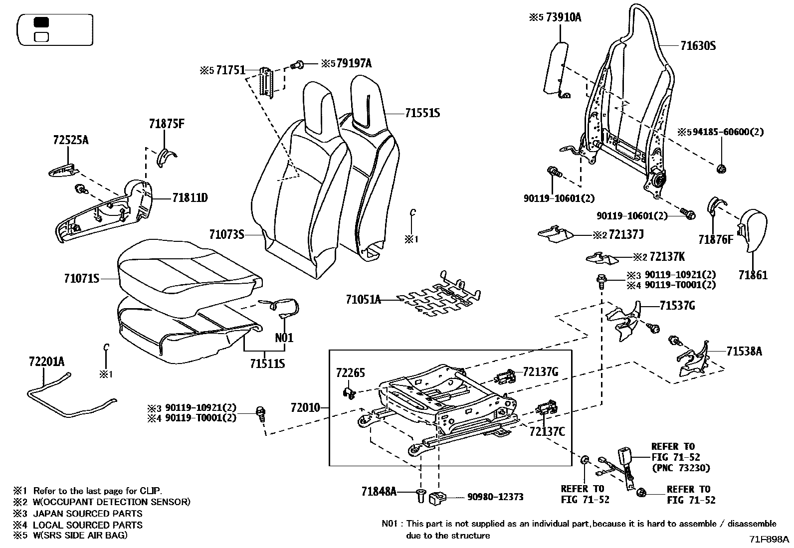 Toyota HILUX 座椅和座椅滑轨 EPC diagram — 71F898A