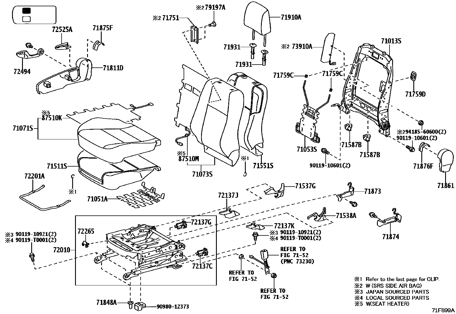 Toyota HILUX 座椅和座椅滑轨 EPC diagram — 71F899A