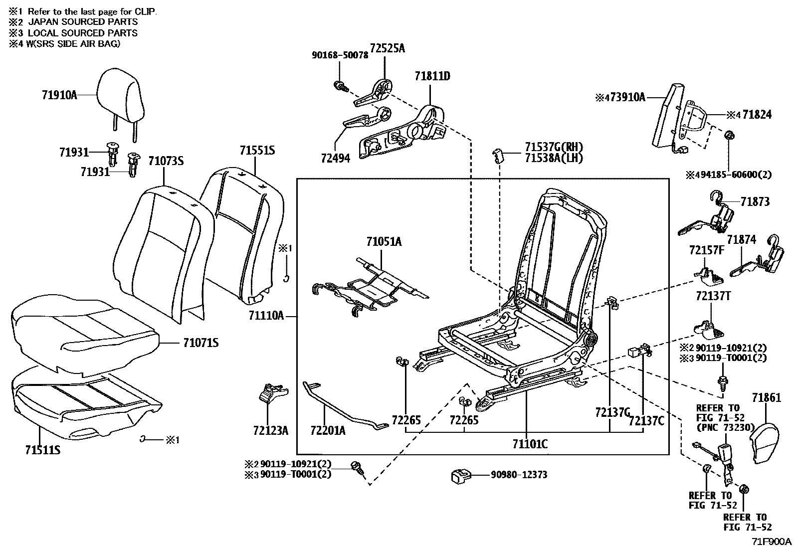 Toyota HILUX 座椅和座椅滑轨 EPC diagram — 71F900A