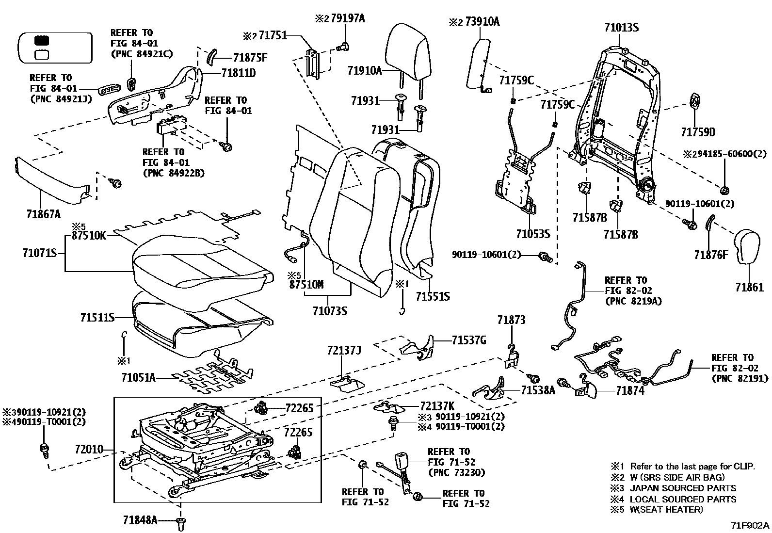 Toyota HILUX 座椅和座椅滑轨 EPC diagram — 71F902A