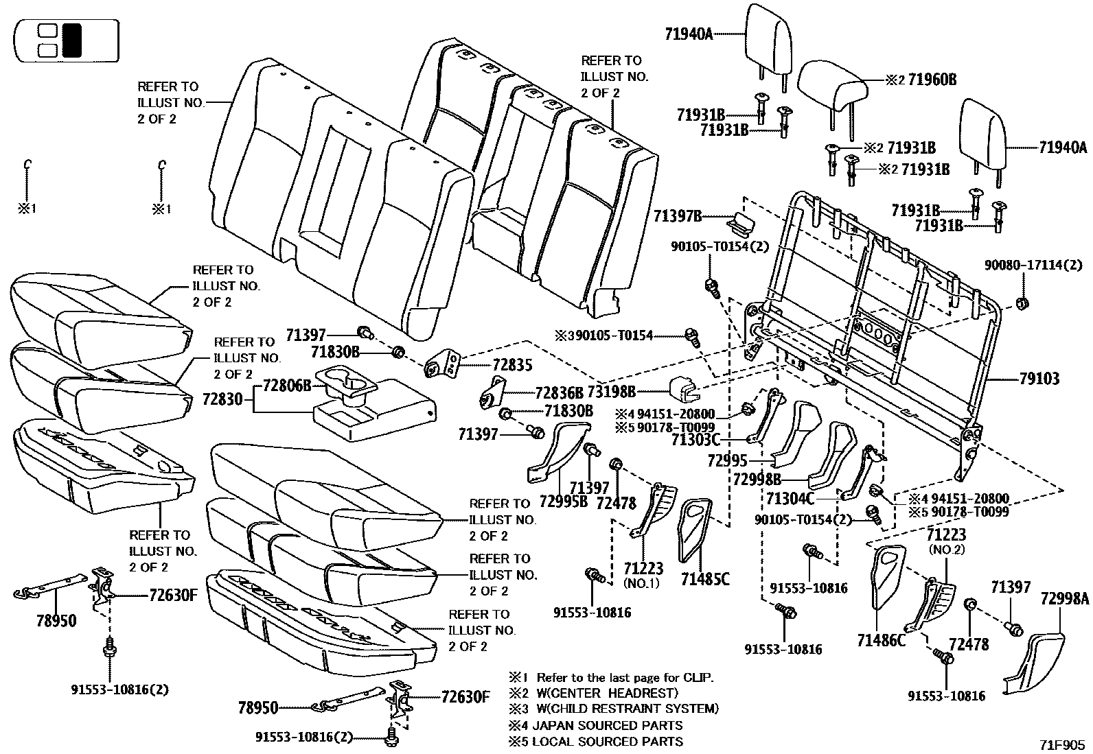Toyota HILUX 座椅和座椅滑轨 EPC diagram — 71F905