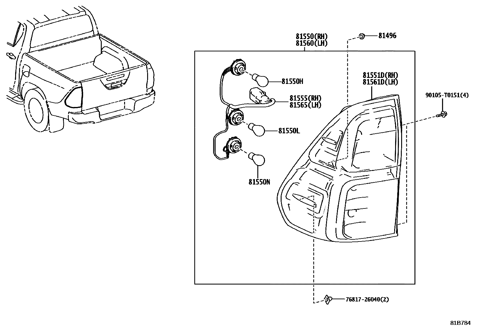 Toyota HILUX 后组合灯 EPC diagram — 81B784