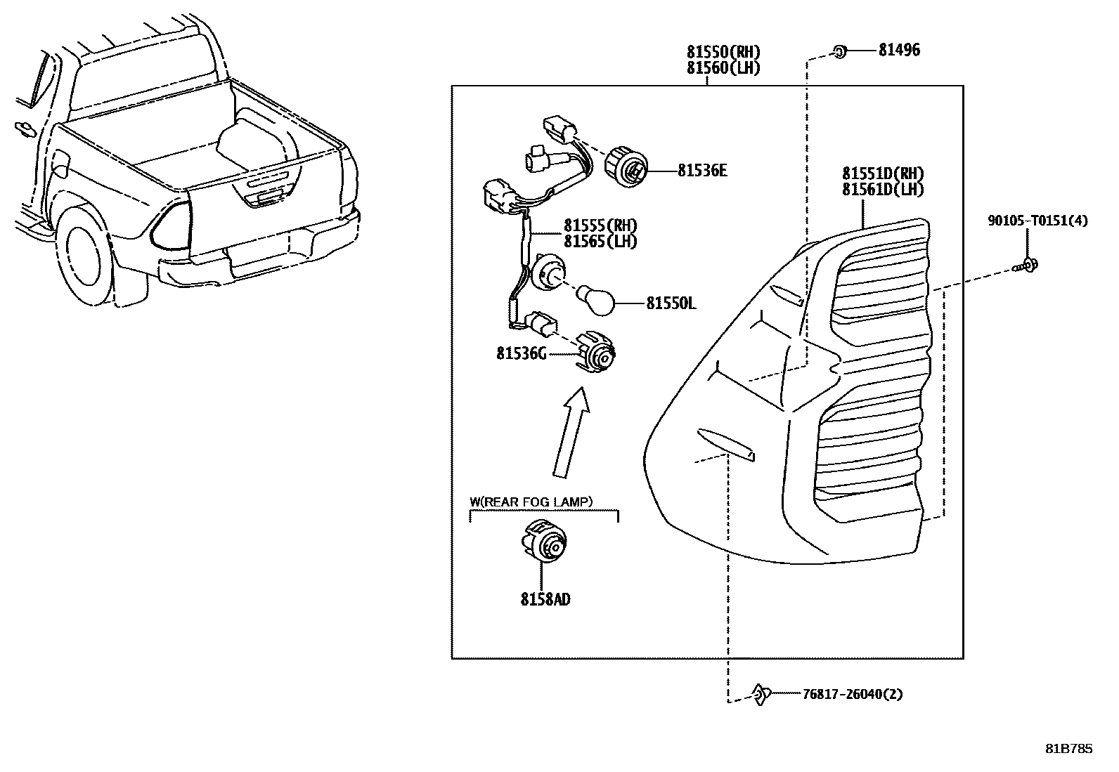 Toyota HILUX 后组合灯 EPC diagram — 81B785