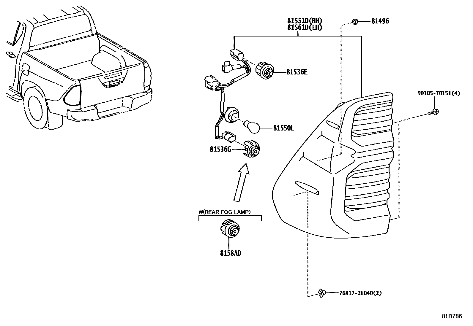 Toyota HILUX 后组合灯 EPC diagram — 81B786