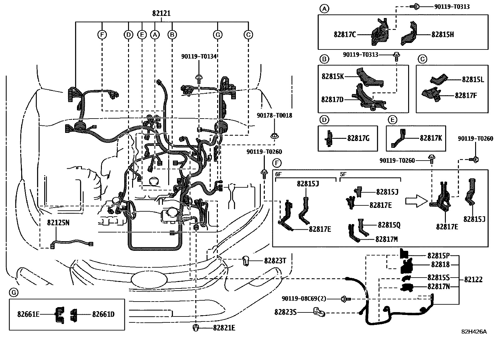 Toyota HILUX 线束和卡夹 EPC diagram — 82H426A
