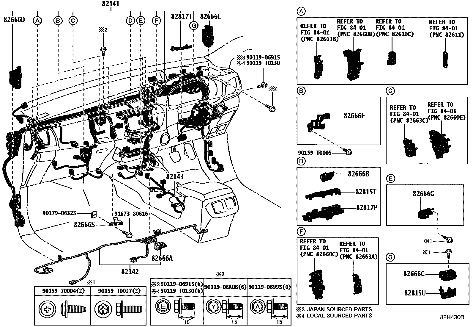 Toyota HILUX 线束和卡夹 EPC diagram — 82H430B