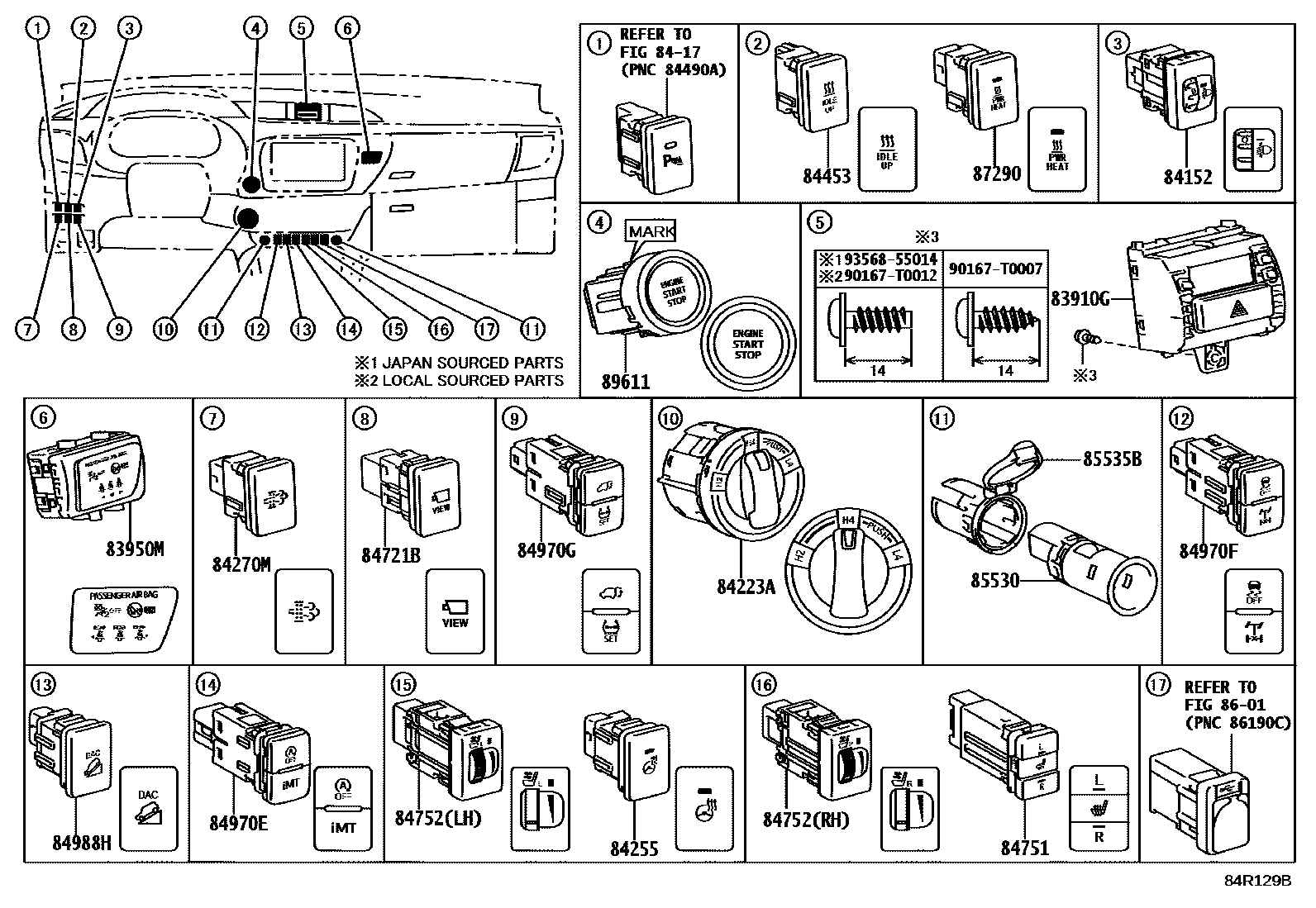Toyota HILUX 开关和继电器和ECU EPC diagram — 84R129B
