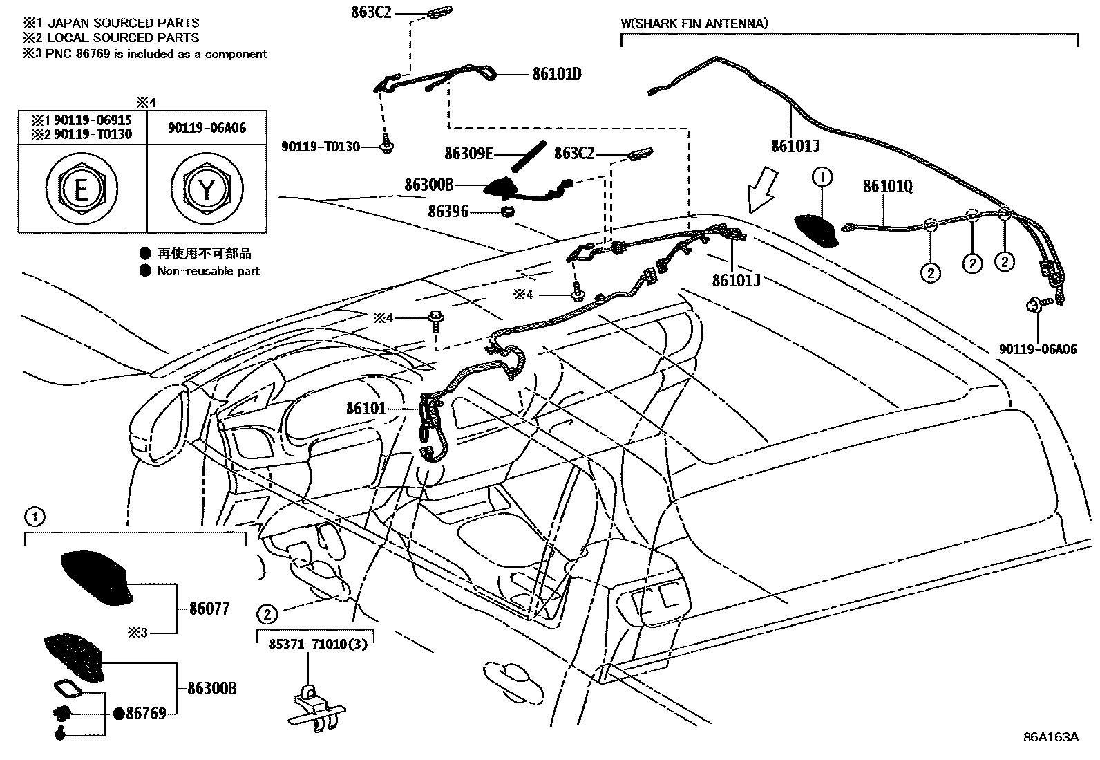 Toyota HILUX antenna EPC diagram — 86A163A