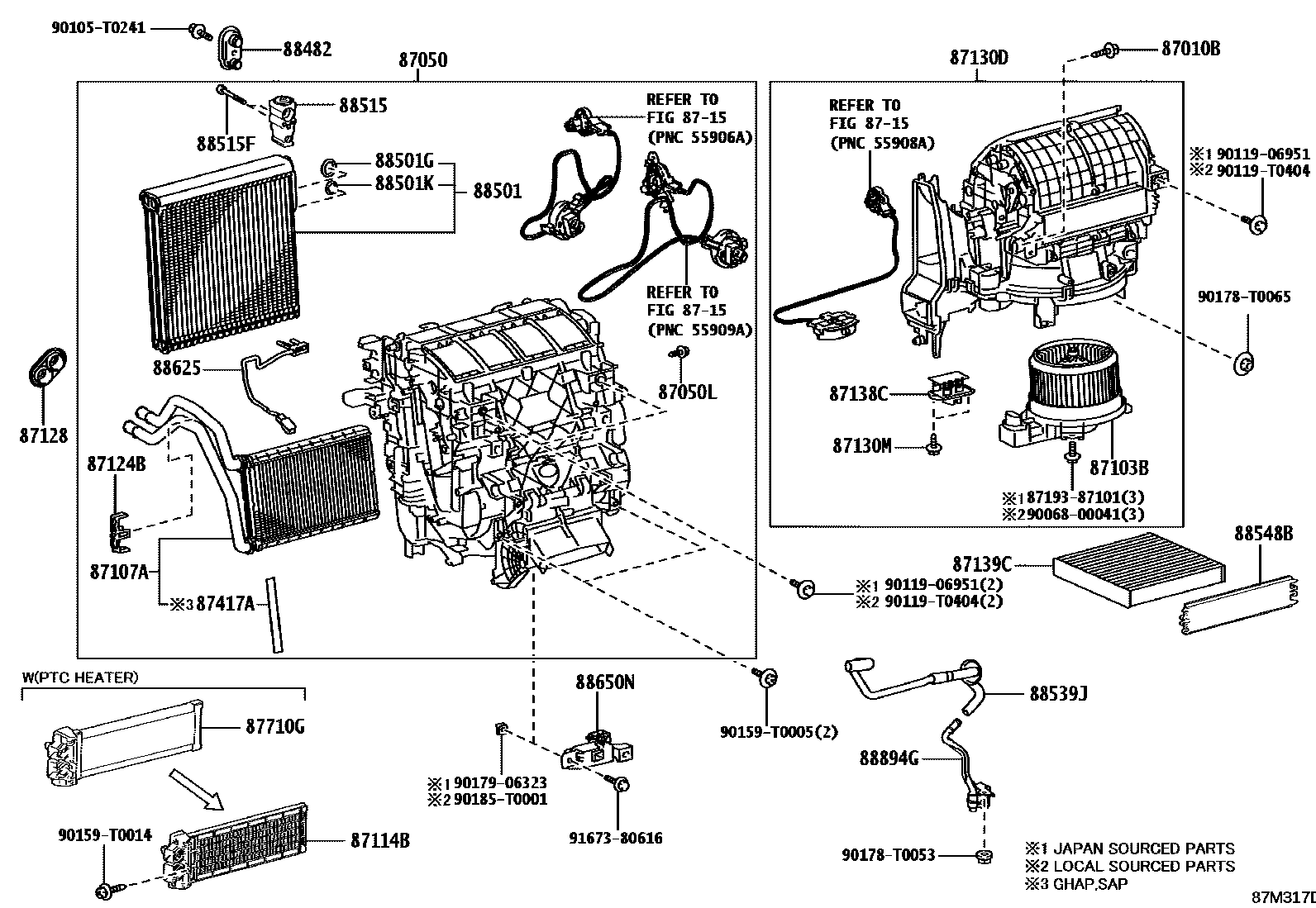 Toyota HILUX 暖风和空调系统 - 冷却器组件 EPC diagram — 87M317D