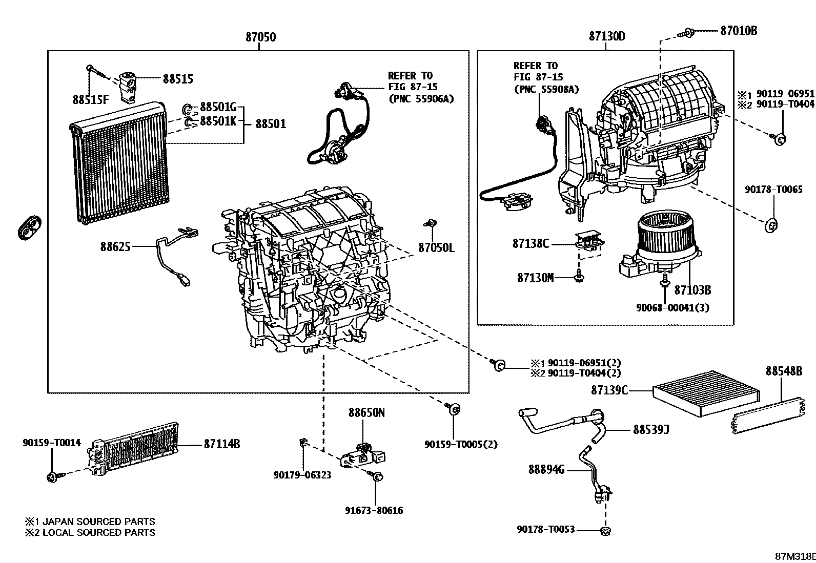 Toyota HILUX 暖风和空调系统 - 冷却器组件 EPC diagram — 87M318B