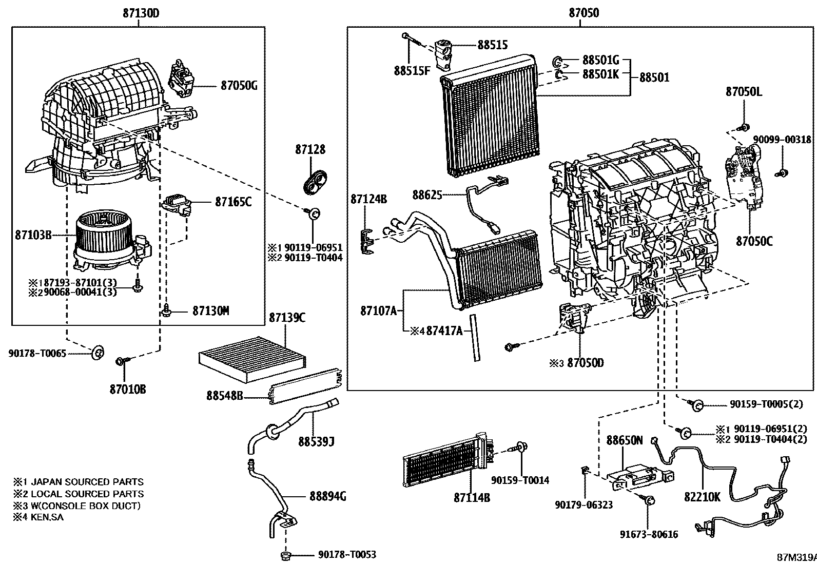 Toyota HILUX 暖风和空调系统 - 冷却器组件 EPC diagram — 87M319A