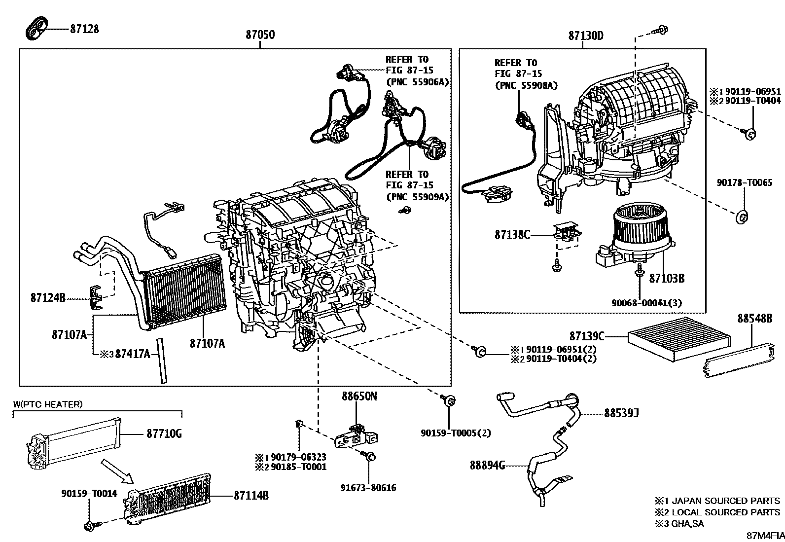 Toyota HILUX 暖风和空调系统 - 冷却器组件 EPC diagram — 87M4FIA