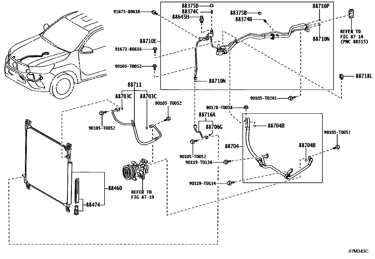 Toyota HILUX Heating & Air Conditioning - Cooler Piping EPC diagram — 87M343C