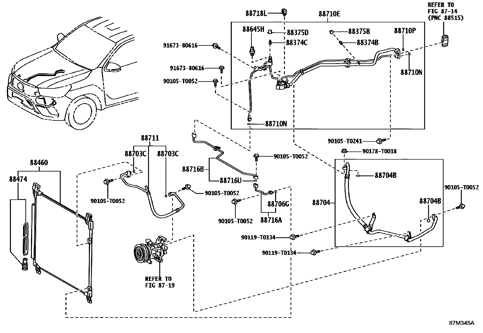 Toyota HILUX Heating & Air Conditioning - Cooler Piping EPC diagram — 87M345A