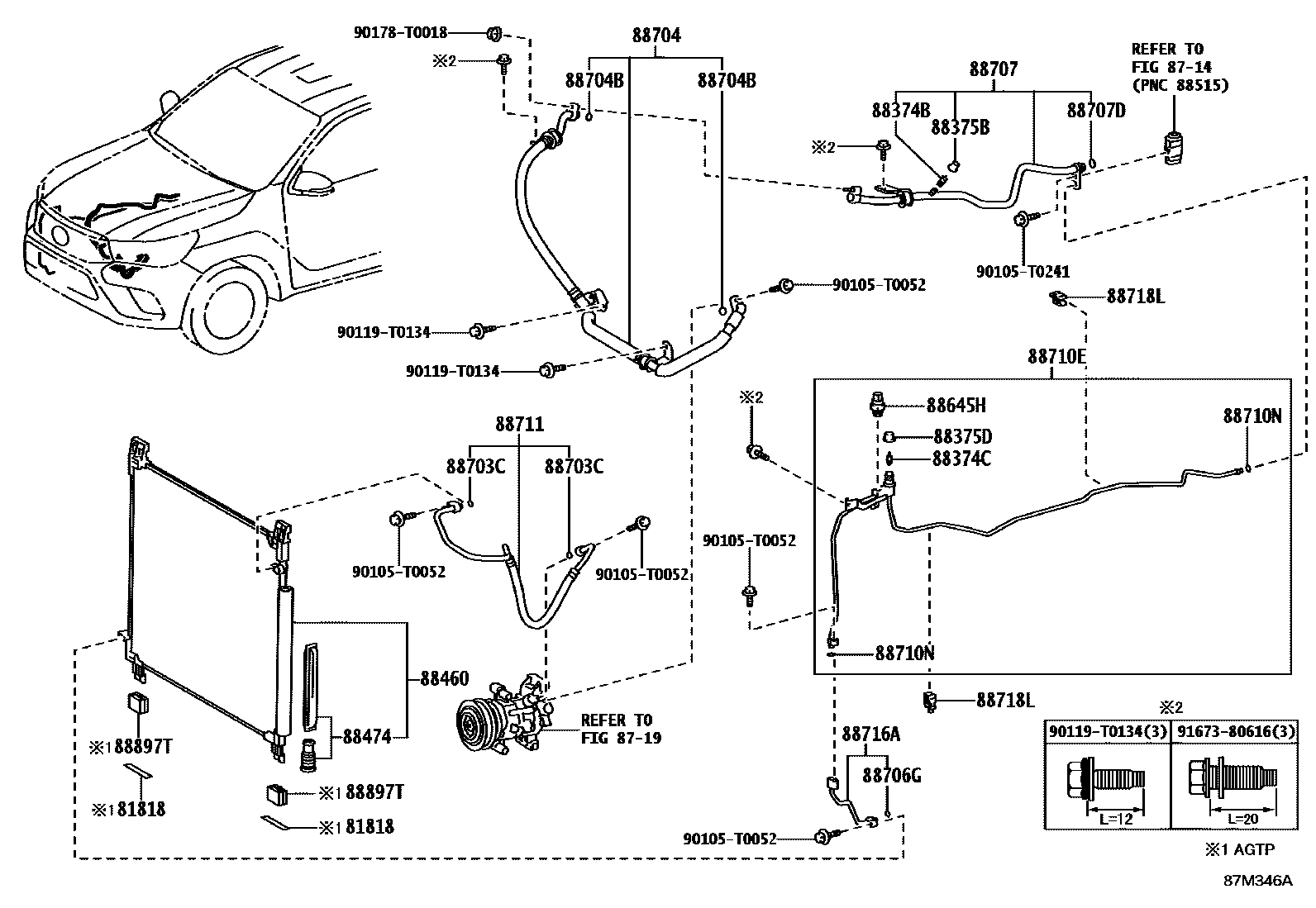 Toyota HILUX Heating & Air Conditioning - Cooler Piping EPC diagram — 87M346A