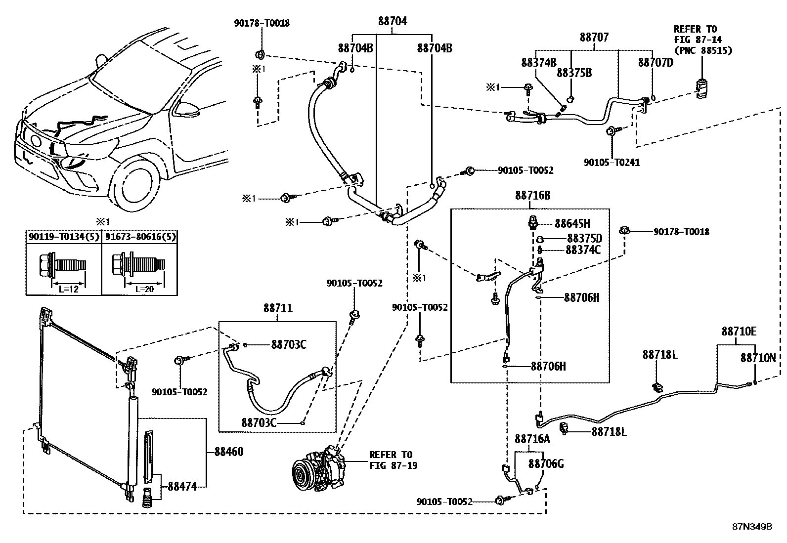Toyota HILUX Heating & Air Conditioning - Cooler Piping EPC diagram — 87M349B