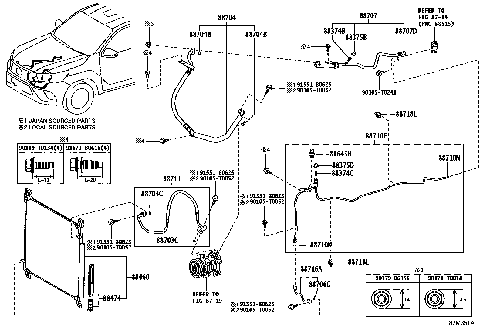 Toyota HILUX Heating & Air Conditioning - Cooler Piping EPC diagram — 87M351A