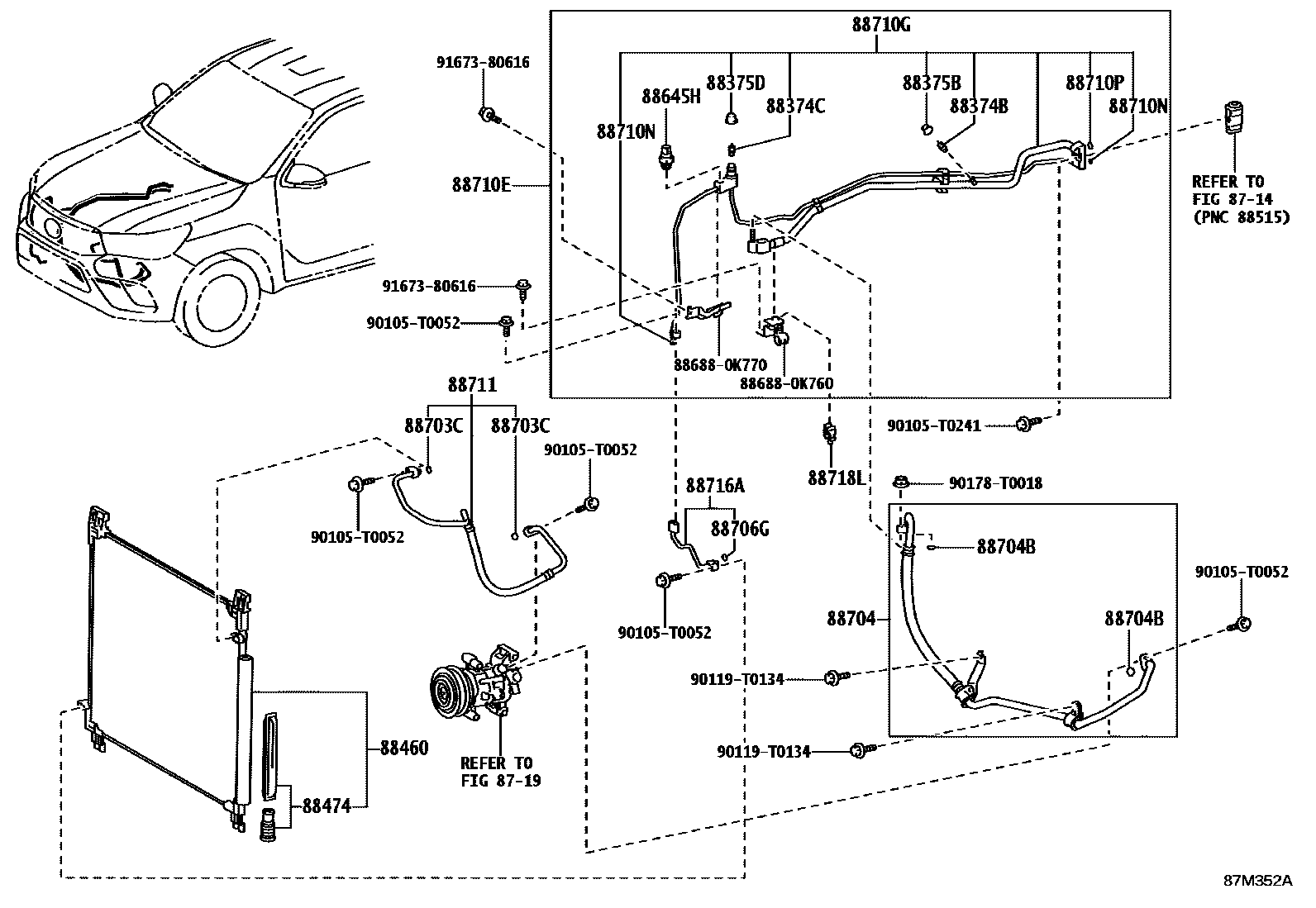 Toyota HILUX Heating & Air Conditioning - Cooler Piping EPC diagram — 87M352A
