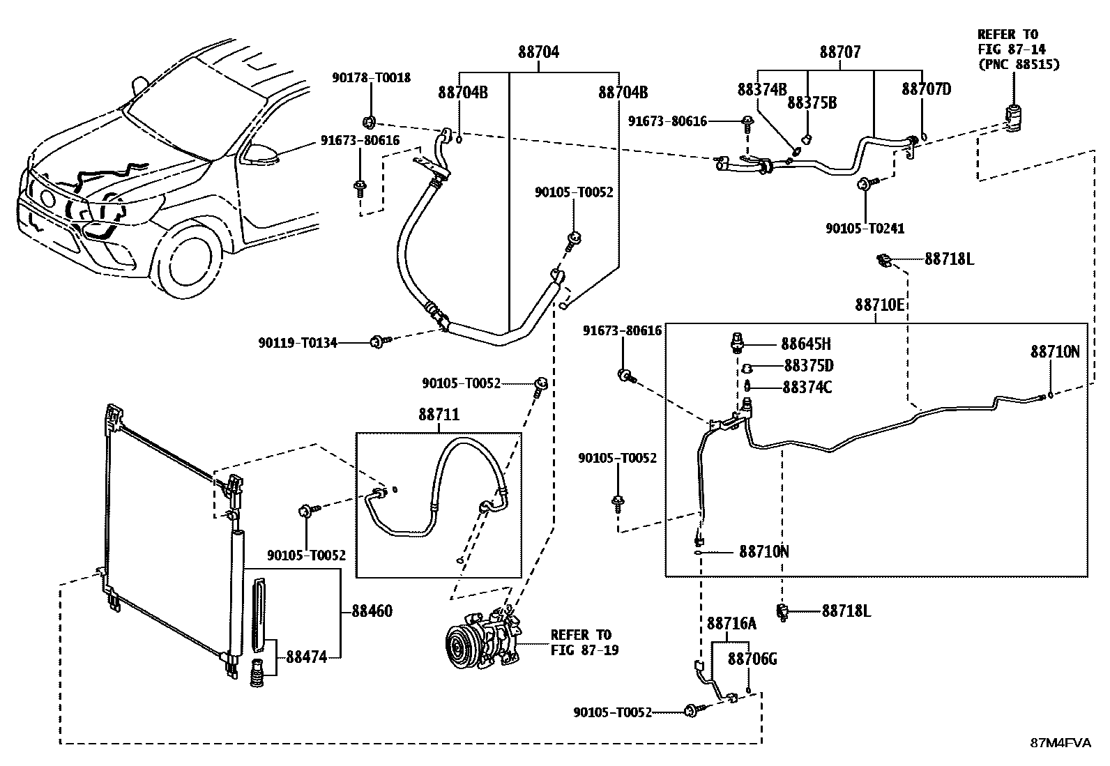 Toyota HILUX Heating & Air Conditioning - Cooler Piping EPC diagram — 87M4FVA