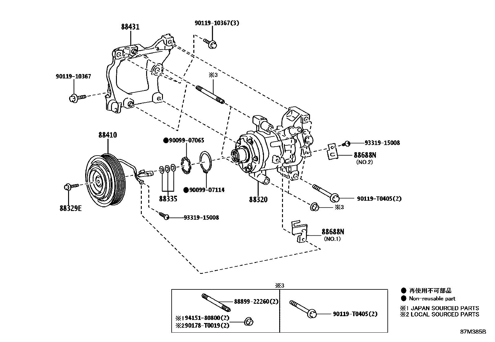 Toyota HILUX Heating & Air Conditioning - Compressor EPC diagram — 87M385B