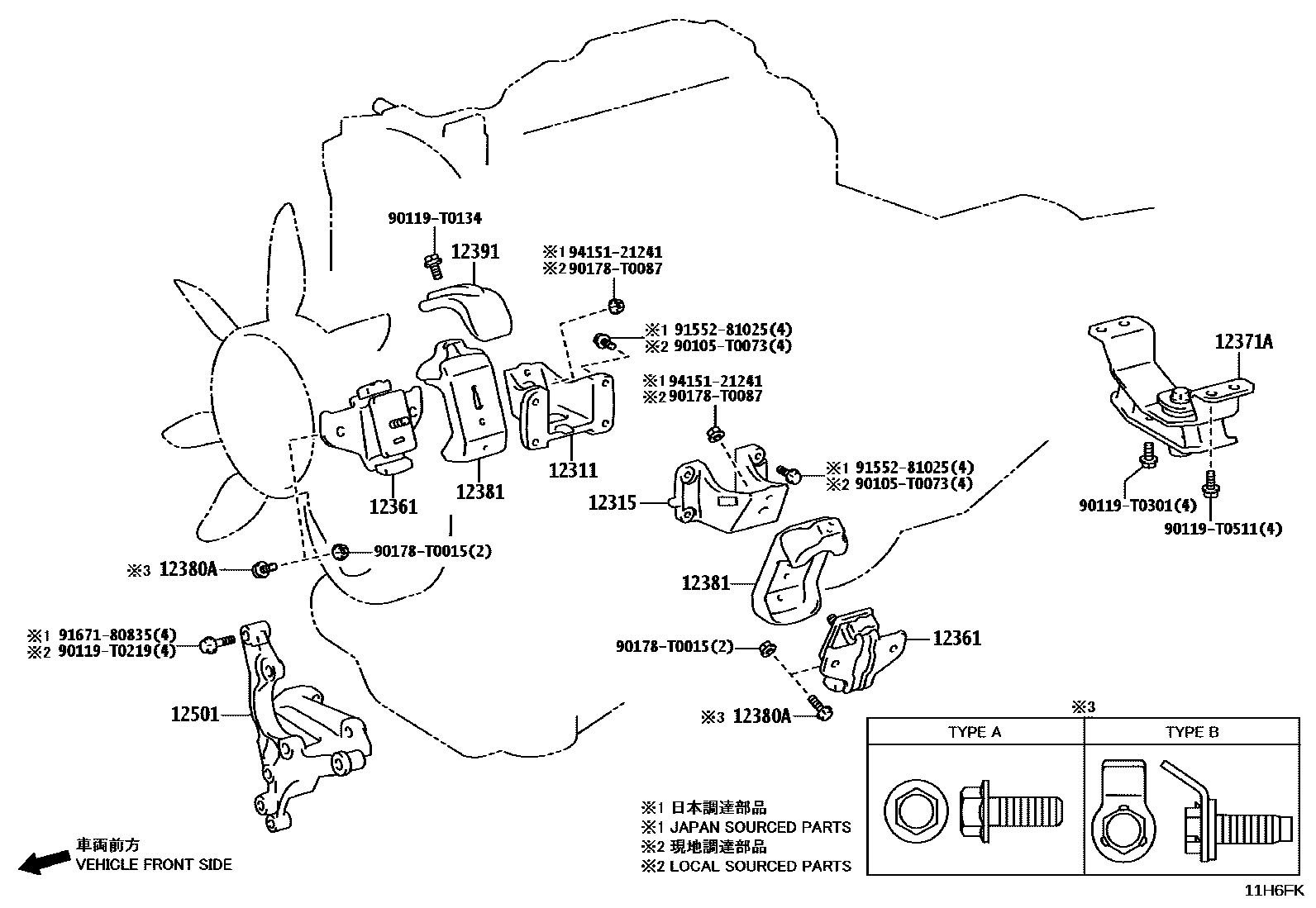 Toyota HILUX Engine Mounting EPC diagram — 11H6FK