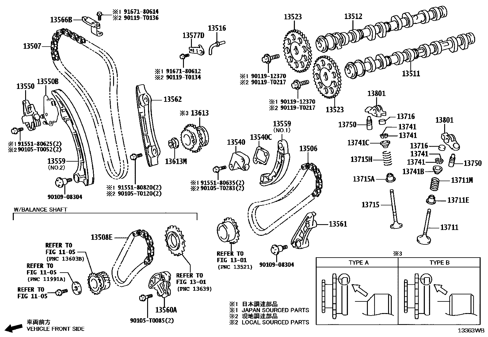 Toyota HILUX Camshaft & Valve EPC diagram — 13363WB