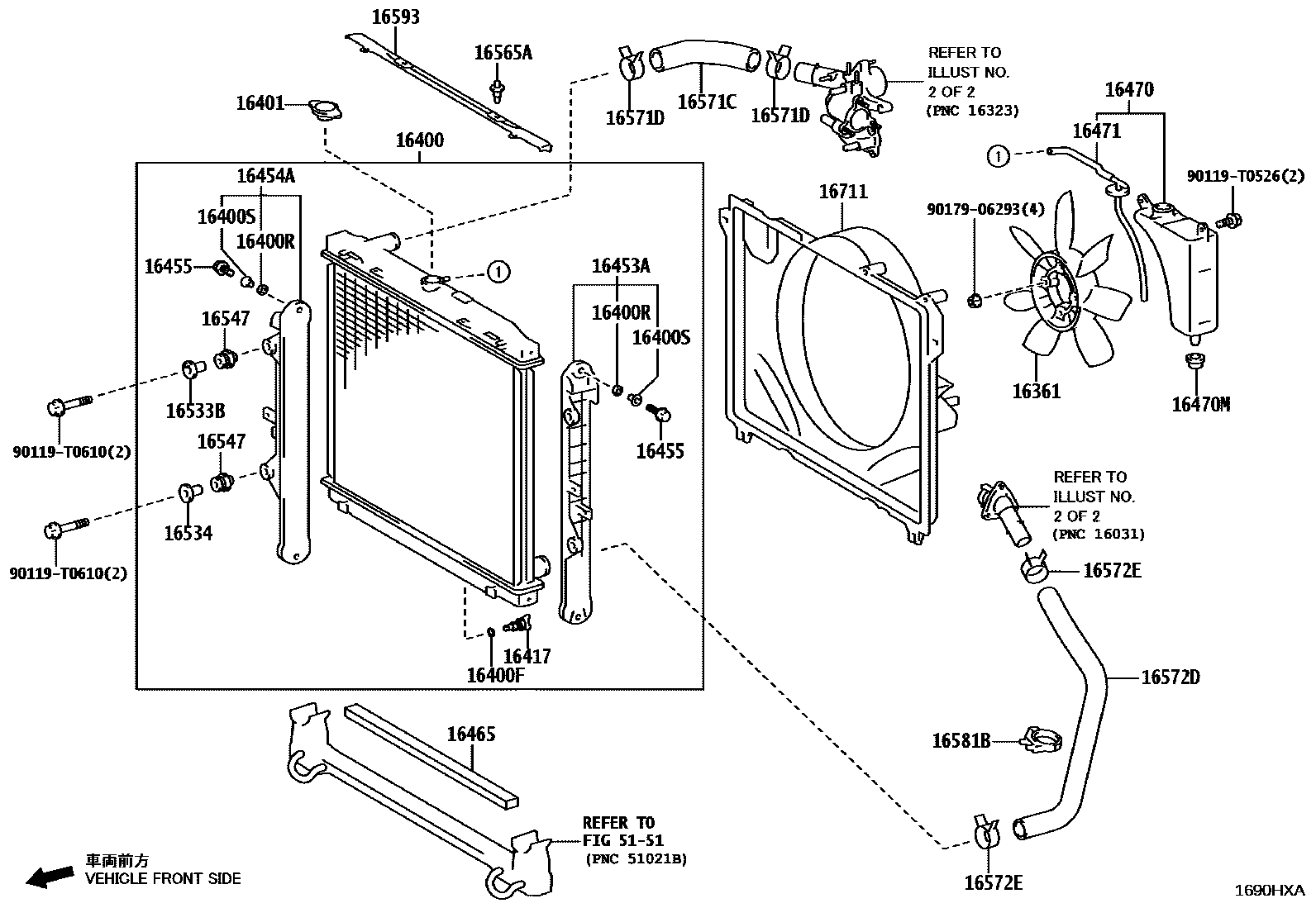 Toyota HILUX RADIATOR & WATER OUTLET EPC diagram — 1690HXA