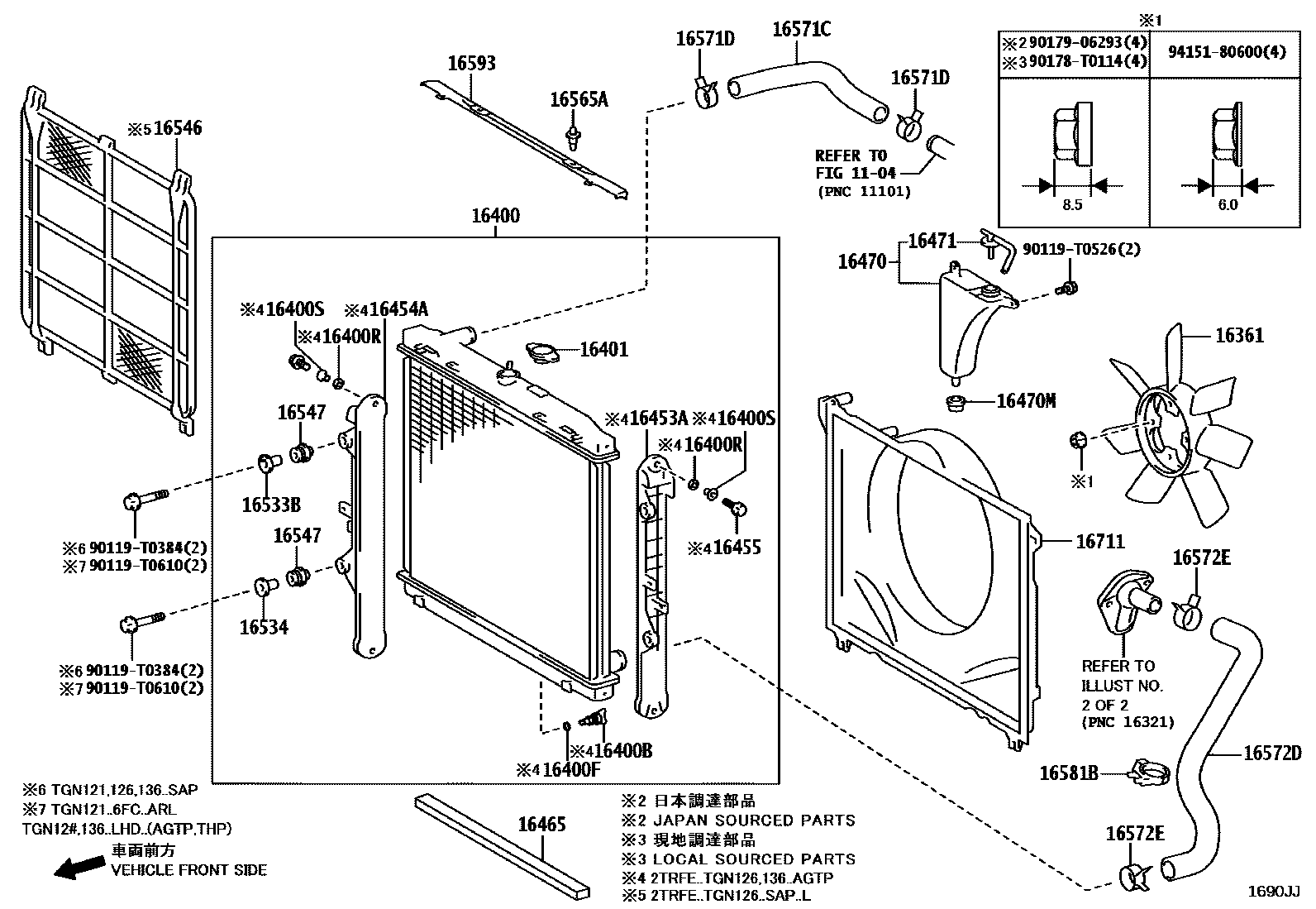 Toyota HILUX RADIATOR & WATER OUTLET EPC diagram — 1690JJ