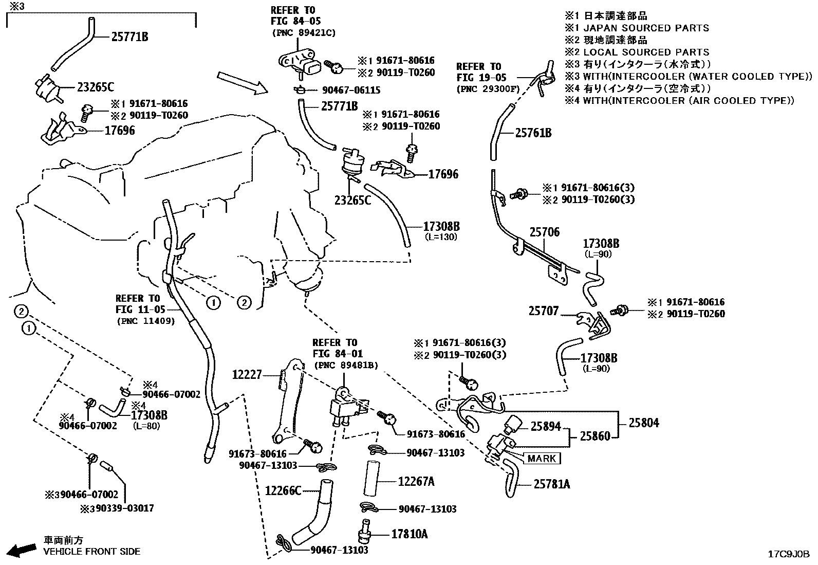 Toyota HILUX vacuum tube EPC diagram — 17C9J0B