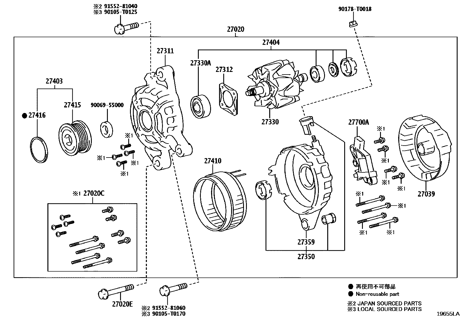 Toyota HILUX Alternator EPC diagram — 19655LA