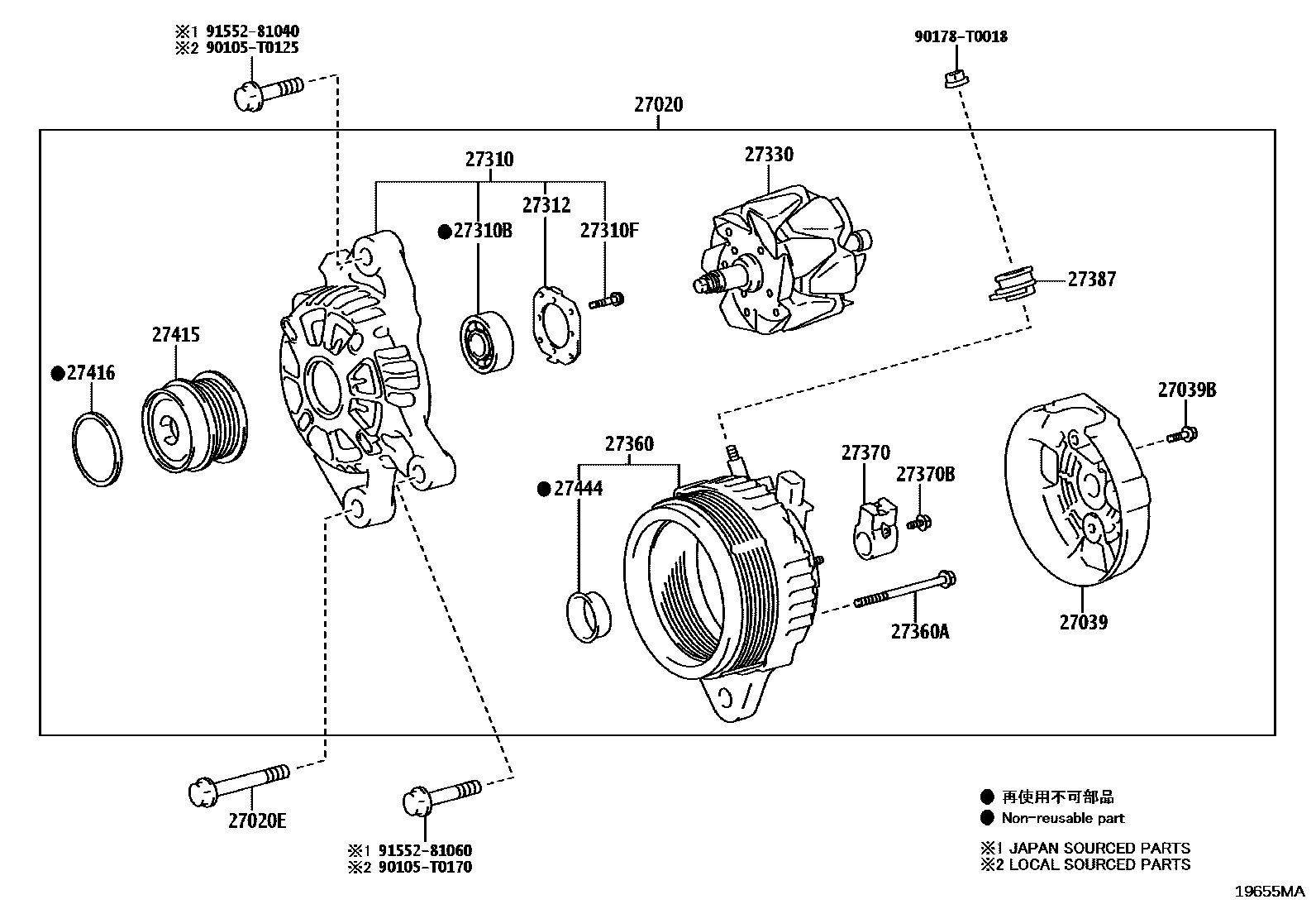 Toyota HILUX Alternator EPC diagram — 19655MA