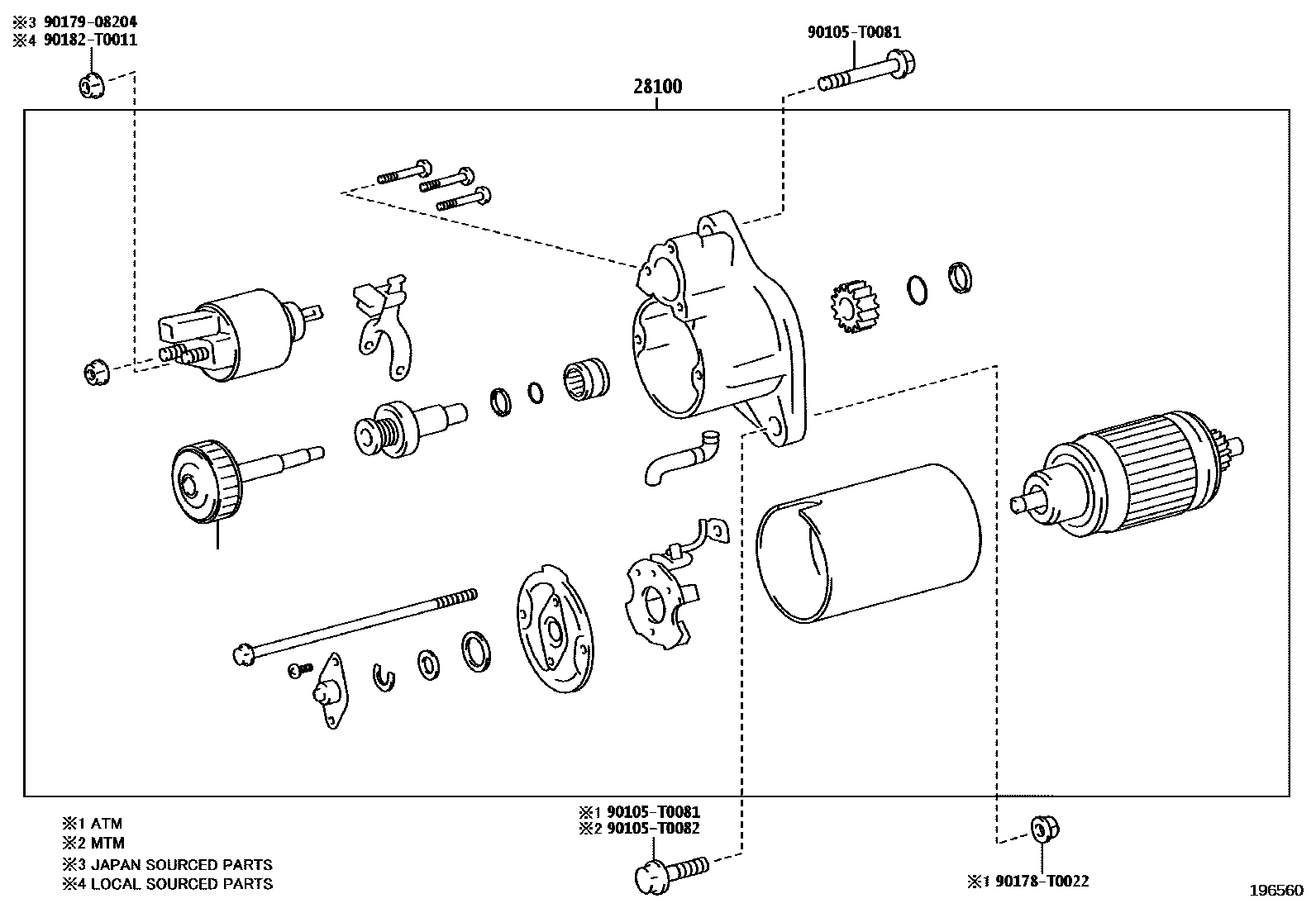 Toyota HILUX 起动机 EPC diagram — 196560