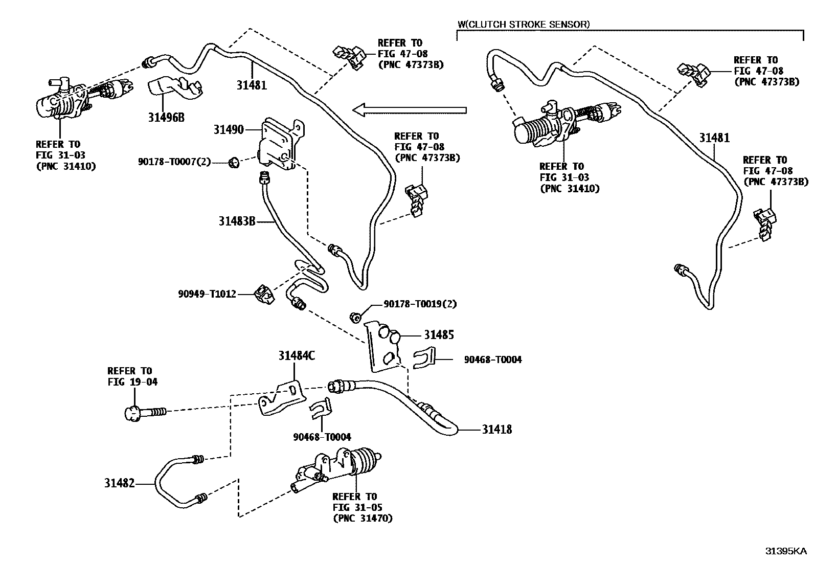 Toyota HILUX 离合器踏板和挠性软管 EPC diagram — 31395KA