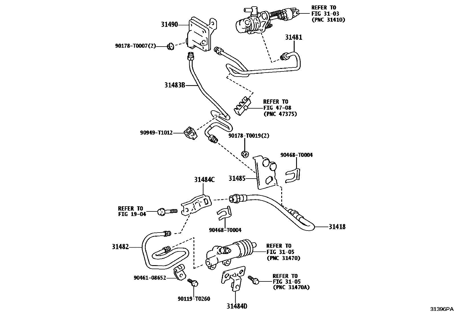 Toyota HILUX 离合器踏板和挠性软管 EPC diagram — 31396PA